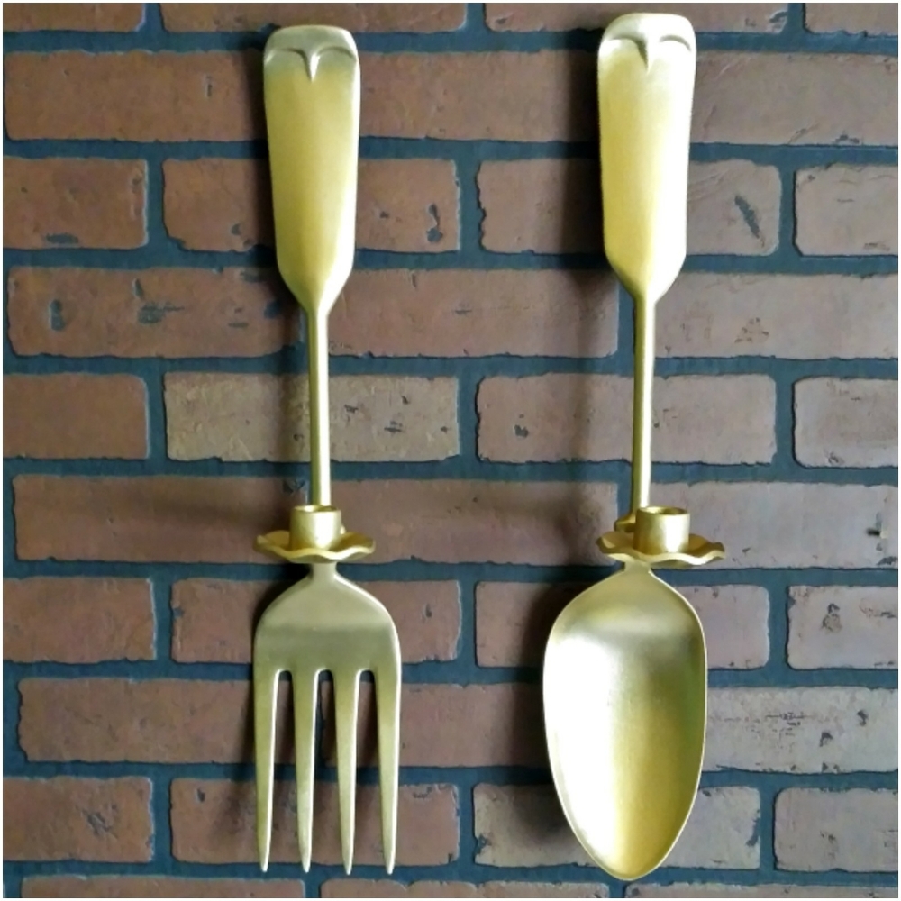 VTG Large Fork And Spoon Candle Holders